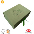 Flat foldable cardboard gift box with ribbon